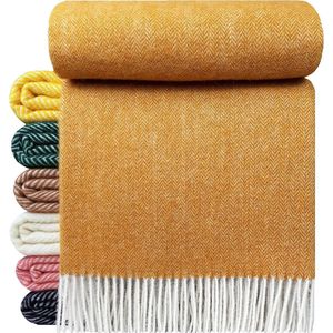 Wollen Plaid - OSLO - Okergeel (140x200cm) 100% Wol - ECO Deken - Plaids.shop® Collectie