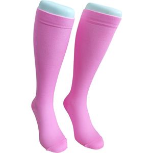 WeirdoSox - Compressie sokken - Knie hoogte - Steunkousen voor vrouwen en mannen - 1 paar - Fluor Roze 35/38 - Ideaal als compressiekousen hardlopen - compressiekousen vliegtuig