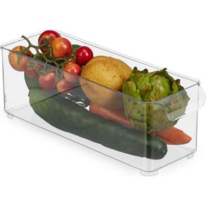 Relaxdays Koelkast organizer - smal - opbergbakje - groentebak - transparant - kunststof
