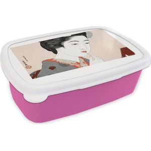 Broodtrommel Roze - Lunchbox - Brooddoos - Vrouw - Make up - Japans - Vintage - 18x12x6 cm - Kinderen - Meisje