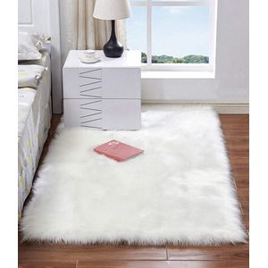 Imitatiewol Vloerkleed Schapenvacht Tapijt voor Slaapkamer en Woonkamer - Wit 60 x 120 cm