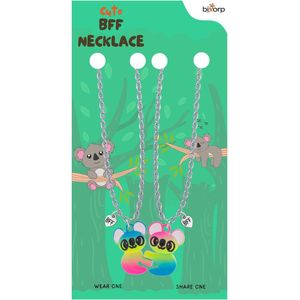 Bixorp Friends BFF Ketting voor 2 met Cute Koala - Magnetische Vriendschapsketting - Cadeau voor Beste Vrienden - Zilverkleurig met Dubbele Hangers! - 45+5cm