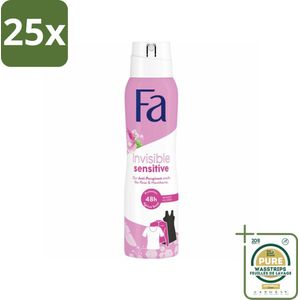 25 x Fa Deodorant Spray Invisible Sensitive 150 ml - Grootverpakking - Deodorant Spray - Anti-transpirant - Gevoelige Huid - 48 Uur Bescherming - Geen Vlekken Op Kleding