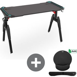 Sefaras Gaming Bureau met LED-verlichting - Kabelmanagement - Met Carbon look - 100CM - LED-Bureautafel - Inclusief bekerhouder en Koptelefoonhaak - Plus gratis muismat set!