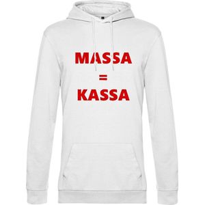 Hoodie met opdruk “Massa is kassa” Witte hoodie met rode opdruk – Goede pasvorm, fijn draag comfort
