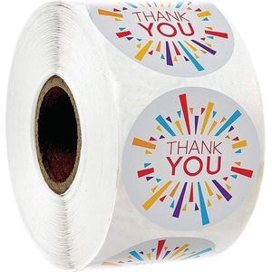 Stickers ""Thank you"" - Bedrijfs stickers - Hobby Stickers - 500 stuks op rol - 25mm - Wit Multi-Colour