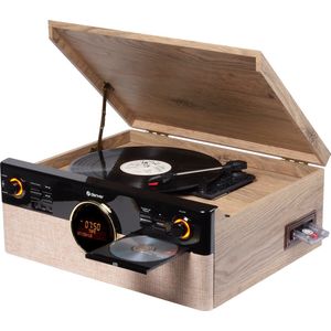 Denver MRD180 - Retro Platenspeler - Hout - Multifunctioneel Muziekcentrum - Bluetooth - DAB+ - FM - CD - Cassette