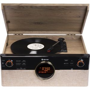 Denver MRD180 - Retro Platenspeler - Hout - Multifunctioneel Muziekcentrum - Bluetooth - DAB+ - FM - CD - Cassette