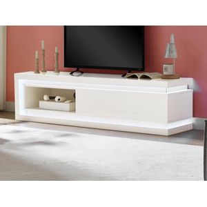 Tv-meubel met 1 lade en 1 nis met ledverlichting van mdf - Wit gelakt - FLARANCIA L 160 cm x H 42 cm x D 40 cm