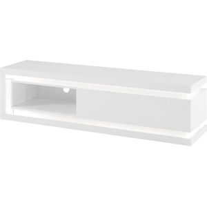 Tv-meubel met 1 lade en 1 nis met ledverlichting van mdf - Wit gelakt - FLARANCIA L 160 cm x H 42 cm x D 40 cm