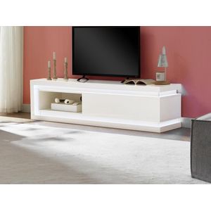 Tv-meubel met 1 lade en 1 nis met ledverlichting van mdf - Wit gelakt - FLARANCIA L 160 cm x H 42 cm x D 40 cm