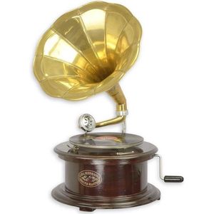 Decoratieve Grammofoon vintage - decoratief - Ronde platenspeler Goud - Klassieke speler - 65 cm hoog