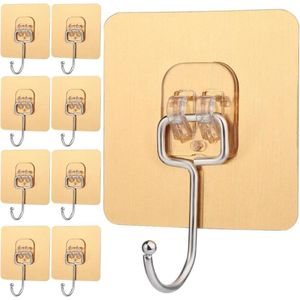 16 Sets Kleverige Zelfklevende Haken - Goud - Waterdichte - 22Ib - Heavy Duty - Keuken - Badkamer - Thuis - Kantoor .