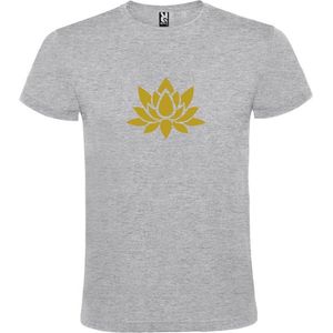 Grijs  T shirt met  print van ""Lotusbloem "" print Goud size XL