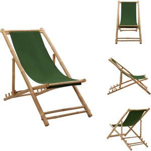 vidaXL Ligstoel Bamboe Groen - Strandstoel - Verstelbaar - 60x135x10 cm - Canvas - Tuinstoel