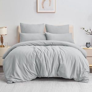 200 x 200 cm lichtgrijs dekbedovertrek - 3-delig - microvezel - zacht en strijkvrij met ritssluiting dekbedovertrek 160x200