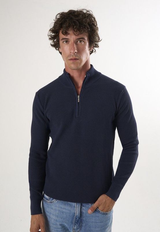 Felix Hardy - Pullover - Navy - 100% Katoen - Heren - Met Halve Rits