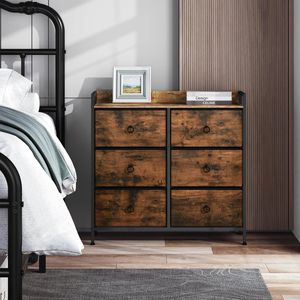 Woltu - Dressoir - Slaapkamer - 6 stoffen laden - rustiek bruin met zwart - Dressoir voor kinderkamer