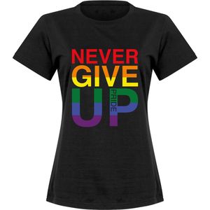 Never Give Up Pride T-Shirt - Zwart - Dames - M