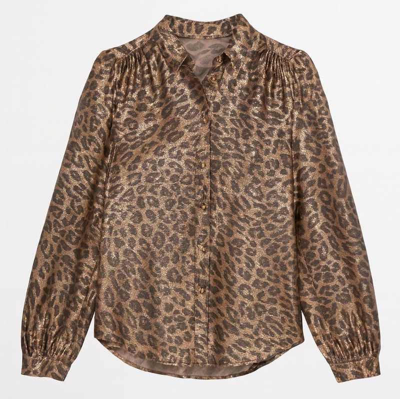Geisha - Blouse - Gold/grey - Getailleerde Blouse Met Leopard Glans - 53869