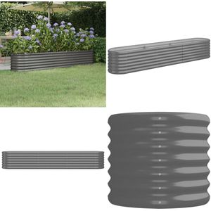vidaXL Plantenbak 224x40x36 cm gepoedercoat staal grijs - Plantenbak - Plantenbakken - Bloembak - Kweekbak