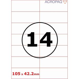 Stickervellen A4 - Etiketten, 100 vellen, 14 per vel, 105 x 42 mm - Adresetiketten, Etiketten stickers - ACROPAQ