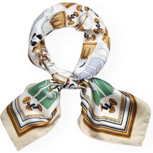 Vierkante dames sjaal Letty fantasiemotief taupe bruin zwart beige grijs groen 70x70