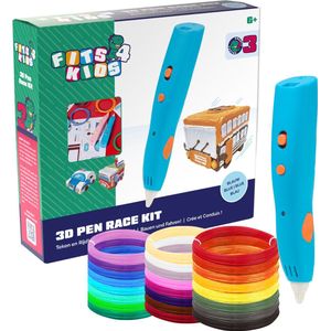 Fits4Kids® 3D Pen Race Kit - Starterspakket - Draadloos - Lage Temperatuur - Speelgoed 6 7 8 9 10 Jaar - Knutselen Jongens en Meisjes - Blauw