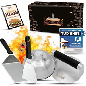 Burger Smasher Set - hamburgerpers grillspatel spatel en burgerbel - incl. e-book met Smash Burgerrecepten.