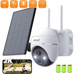 ieGeek Beveiligingscamera Buiten, 2K Draadloze WiFi 360° PTZ-camera, Bewakingscamera op zonne-energie met Spotlight/Sirene/Bewegingsdetectie/3MP Kleur Nachtzicht, Compatibel met Alexa
