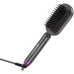 Hoco 2-in-1 Stijltang & Borstel - Digitaal Display - Zwart