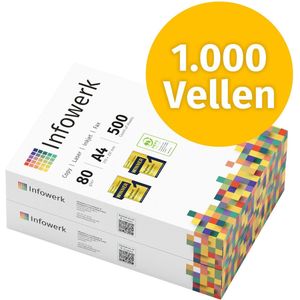 Infowerk Printerpapier kopieerpapier 1000 vellen 2 x 500 A4 80g premium wit PEFC-gecertificeerd