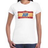 Vintage Super juf cadeau / kado t-shirt wit - voor dames -  juf / leerkracht - shirt / kleding - moederdag M