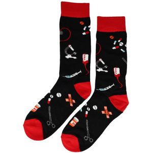 Sokken Katoen – Ziekenhuis Medische Print – Zwart Rood Wit – Maat 38-45 - Funny Socks - voor Dames en Heren
