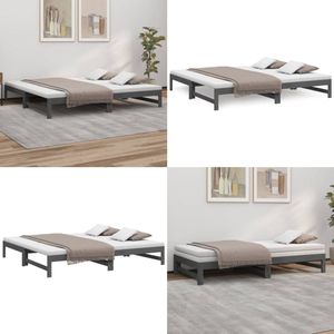 vidaXL Slaapbank uitschuifbaar massief grenenhout grijs 2x(100x200) cm - Slaapbank - Slaapbanken Bedbank - Bed Bank - Slaap Bank