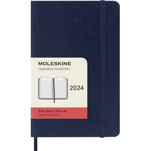 Moleskine 12 Maanden Agenda - 2024 - Dagelijks - Pocket - Zachte Kaft - Saffier Blauw