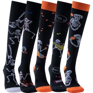 5 paar Interessante patronen compressiekousen voor dames en heren, kniekousen met aflopende ondersteuning voor reizen en vluchten(S-M)