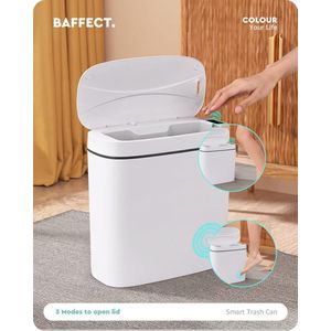 slanke badkamerbak met deksel, waterdichte bewegingssensor badkamerbak 2,5 gallon / 9,5 L, automatische slimme prullenbak kunststof voor keuken, kleine bak voor slaapkamer (wit)