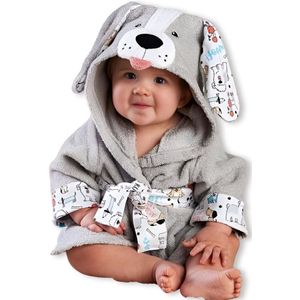 BoefieBoef Hond Grijs Kinder Badjas Peuter & Kleuter 2-4 Jaar (85-105 cm) – Zachte Katoen Ochtendjas met Dieren Capuchon – Absorberende Handdoek Badstof voor Jongen & Meisje – Perfect Cadeau Zwemles, Carnaval, Verjaardag – Ideaal na Bad & Zwemmen