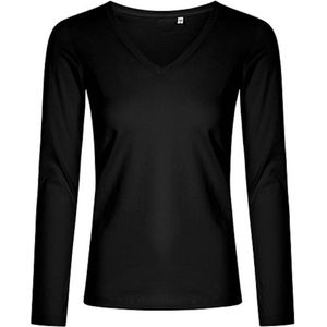 Women's V-hals T-shirt met lange mouwen Black - 3XL