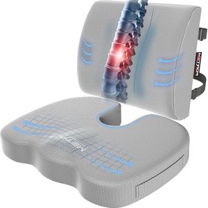 Zitkussen voor Bureaustoel - Ergonomisch Rugkussen - Traagschuim - Wasbare Hoes