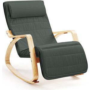 Hom&Com– Schommelstoel – Draagkracht 160 kg – Met Verstelbare Voetsteun – Berkenhout & Katoen – Scandinavisch Ontwerp Comfort