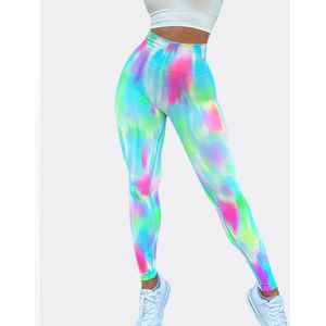 FLASHY GYM LEGGING - Maat S - Felgekleurd - Roze Groen Blauw - Fitness legging - Sportlegging - Yogalegging - Hardlooplegging