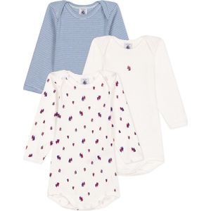 Petit Bateau Setje met drie katoenen body's met lange mouw en regataprint voor baby's Unisex Rompertje - Maat 80