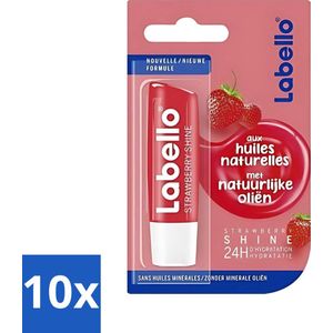10 x Labello - Fruity Shine Strawberry - Lippenbalsem - Aardbei & Glans - 5.5 ml - Labello - Fruity Shine - Subtiele Kleur