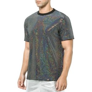 Heren Glitter T-Shirt met Korte Mouwen voor Discotheek