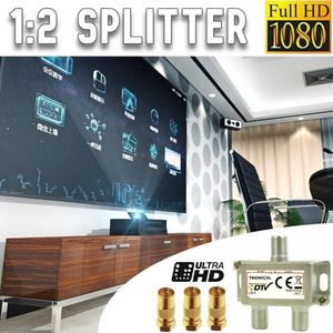 TronicXL Satsplitter 2-voudig HD geschikte digitale antenneverdeler TV verdeler + F-stekker adapter met weerbescherming + DC-doorgang compatibel met DVBT DVBC kabeltelevisie  TronicXL 2-weg HDTV Sat splitter DVB-T DVBS2 kabeltelevisie Buiten Antenne