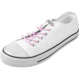 Ronde schoenveters met draaisluiting | Elastische veters | Kleur: Roze / Wit | Lengte: 100cm