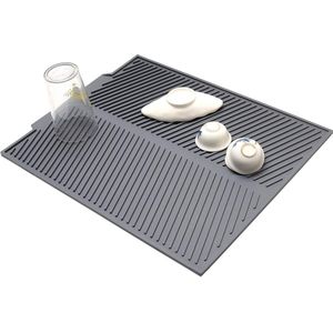 Afdruipmat van siliconen, microvezel, grote keukenmat van polyester en microvezel voor het snel drogen van servies, grijs, 44 x 33 x 0,6 cm