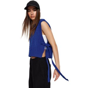 Trendyol Antracietkleurige Gebreide Trui Met Cropped Zijkanten En Strikdetail Twoaw22Sv0058